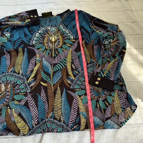 Bob Mackie Blue Green Long Sleeve Graphic Blouse - Picture 13 of 13